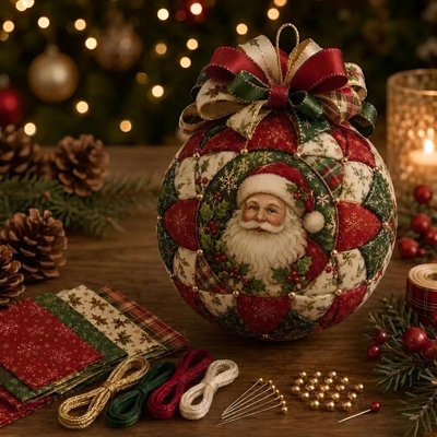 Amorly Christmas Classics Patchwork Ornament Diy Kit, Santa Claus Craft Set With Fabric,beads And Ribbon,diy Ornament For Home Decoration - image 1