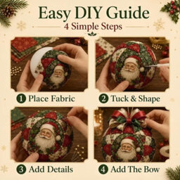 Amorly Christmas Classics Patchwork Ornament Diy Kit, Santa Claus Craft Set With Fabric,beads And Ribbon,diy Ornament For Home Decoration - thumbnail 6
