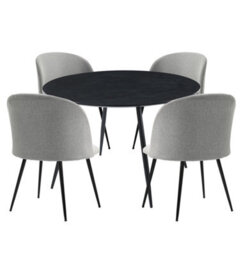 Hallowood Furniture Cullompton Large Round Black Dining Table 120Cm With 4 Curved-Back Light Grey Fabric Chairs - thumbnail 8
