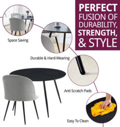 Hallowood Furniture Cullompton Large Round Black Dining Table 120Cm With 4 Curved-Back Light Grey Fabric Chairs - thumbnail 2