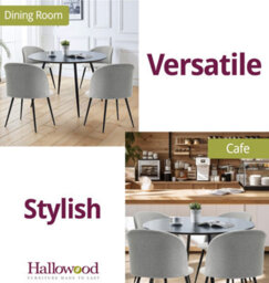 Hallowood Furniture Cullompton Large Round Black Dining Table 120Cm With 4 Curved-Back Light Grey Fabric Chairs - thumbnail 6