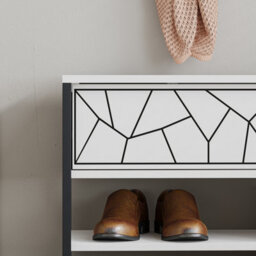 Decortie Modern Inola Shoe Bench White Engineered Wood Geometric Laser-Cut Shape On 2-Door Cupboard 105(W)Cm Metal Legs Hallway - thumbnail 6