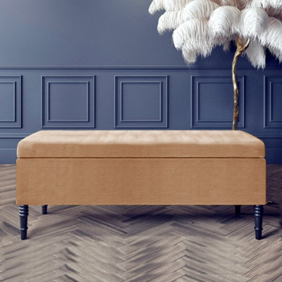 180Cm Paris Plain Ottoman Storage Bench -Naples Shoes Bench With Black Turned Wooden Legs - Brown Upholstery Storage Footstool - image 1