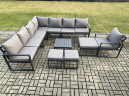 Fimous Aluminium Outdoor Garden Furniture Set Lounge Corner Sofa Square Coffee Table Chair Sets With 3 Footstools - thumbnail 2