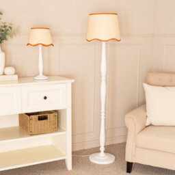 Valuelights Victoria White Wood Table Lamp With Linen Scallop Rust Trim Tapered Shade & Bulb - thumbnail 4