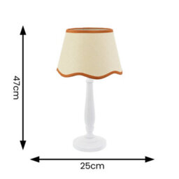 Valuelights Victoria White Wood Table Lamp With Linen Scallop Rust Trim Tapered Shade & Bulb - thumbnail 6
