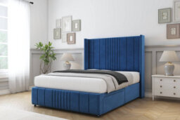 "Comfort Grace Navy Plush Divan Bed Set No Drawers - 54"" Wingback & 12"" Footboard 2'6 Small Single" - thumbnail 2