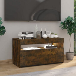 Berkfield Modern Tv Cabinet With Led Lights Smoked Oak 75X35X40 Cm - thumbnail 4