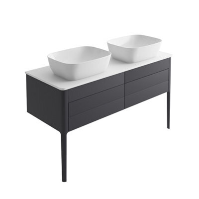 Plum&clay Sutton Blue-Grey Floor Standing Double Basin Bathroom Vanity Unit With Ceramic Worktop (W)1180mm (H)700mm - image 1