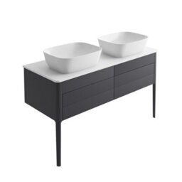 Plum&clay Sutton Blue-Grey Floor Standing Double Basin Bathroom Vanity Unit With Ceramic Worktop (W)1180mm (H)700mm