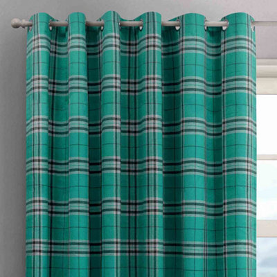 Intimates Hugo Check Ready Made Eyelet Curtains - Teal