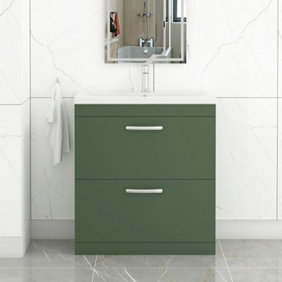 Royal Bathrooms Turin 800mm Floor Standing Vanity Unit Matt Green 2 Drawer Mid-Edge Basin - image 1