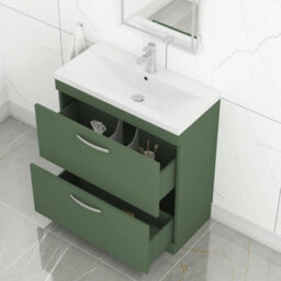 Royal Bathrooms Turin 800mm Floor Standing Vanity Unit Matt Green 2 Drawer Mid-Edge Basin - thumbnail 5