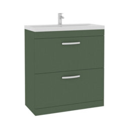 Royal Bathrooms Turin 800mm Floor Standing Vanity Unit Matt Green 2 Drawer Mid-Edge Basin - thumbnail 6