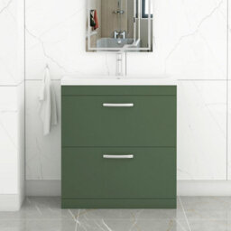 Royal Bathrooms Turin 800mm Floor Standing Vanity Unit Matt Green 2 Drawer Mid-Edge Basin - thumbnail 1