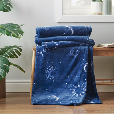 Sassy B Astrology Cosy Fleece 200X240Cm Oversized Blanket Throw Navy Blue - image 1