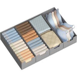 Set Of 4 Foldable Drawer Storage Organisers, Clothes Organiser Boxes Without Dividers For Wardrobes, Dove Grey - thumbnail 7