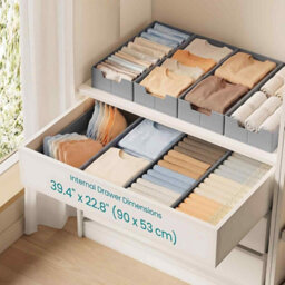 Set Of 4 Foldable Drawer Storage Organisers, Clothes Organiser Boxes Without Dividers For Wardrobes, Dove Grey
