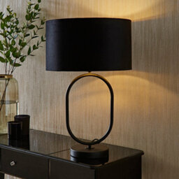 Valuelights Antonia Black Velvet And Gold Drum Shade Matte Black Oval Table Lamp With Bulb