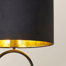 Valuelights Antonia Black Velvet And Gold Drum Shade Matte Black Oval Table Lamp With Bulb - thumbnail 4