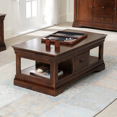 The Furniture Market French Hardwood Mahogany Stained 1 Drawer Coffee Table - image 1