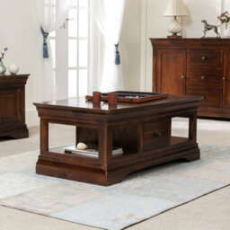 The Furniture Market French Hardwood Mahogany Stained 1 Drawer Coffee Table - thumbnail 5