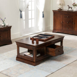 The Furniture Market French Hardwood Mahogany Stained 1 Drawer Coffee Table - thumbnail 3