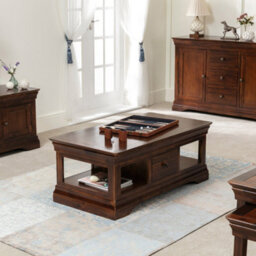 The Furniture Market French Hardwood Mahogany Stained 1 Drawer Coffee Table - thumbnail 2
