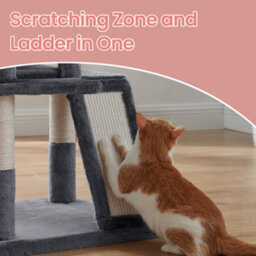 LEDREM Small Cat Tree, Cat Tower With Widened Perch For Large Cats Indoor, Kittens, Scratching Posts And Ramp, Dark Grey - thumbnail 5