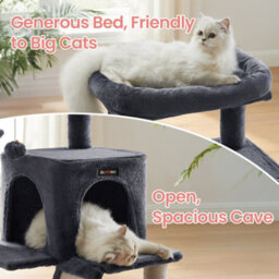 LEDREM Small Cat Tree, Cat Tower With Widened Perch For Large Cats Indoor, Kittens, Scratching Posts And Ramp, Dark Grey - thumbnail 4