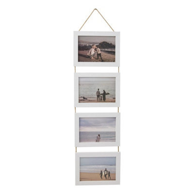 White Collage Picture Frame For 4 Photos Mdf Picture Frames W/ Hanging Rope Wall Decor - image 1
