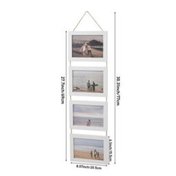 White Collage Picture Frame For 4 Photos Mdf Picture Frames W/ Hanging Rope Wall Decor - thumbnail 2