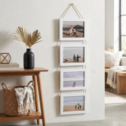 White Collage Picture Frame For 4 Photos Mdf Picture Frames W/ Hanging Rope Wall Decor - thumbnail 3