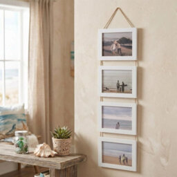White Collage Picture Frame For 4 Photos Mdf Picture Frames W/ Hanging Rope Wall Decor - thumbnail 4