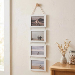 White Collage Picture Frame For 4 Photos Mdf Picture Frames W/ Hanging Rope Wall Decor - thumbnail 5