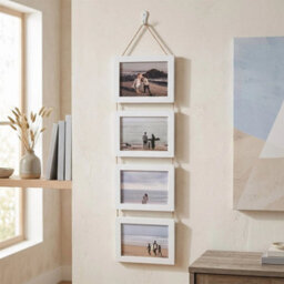 White Collage Picture Frame For 4 Photos Mdf Picture Frames W/ Hanging Rope Wall Decor - thumbnail 6