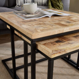 Home Source Reno Mango Wood And Metal Nest Of 2 Square Tables - thumbnail 7