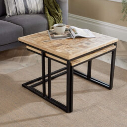 Home Source Reno Mango Wood And Metal Nest Of 2 Square Tables - thumbnail 4