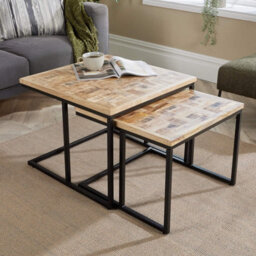 Home Source Reno Mango Wood And Metal Nest Of 2 Square Tables - thumbnail 3
