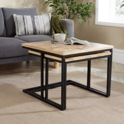 Home Source Reno Mango Wood And Metal Nest Of 2 Square Tables - thumbnail 2