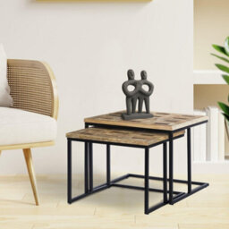 Home Source Reno Mango Wood And Metal Nest Of 2 Square Tables