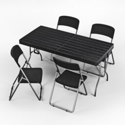 Urbn-Garden Urbngarden 151Cm Width 5Ft Black Rattan Wood Look Folding Table And 4 Chairs Set Garden Patio Furniture