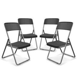Urbn-Garden Urbngarden 151Cm Width 5Ft Black Rattan Wood Look Folding Table And 4 Chairs Set Garden Patio Furniture - thumbnail 2