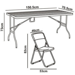 Urbn-Garden Urbngarden 151Cm Width 5Ft Black Rattan Wood Look Folding Table And 4 Chairs Set Garden Patio Furniture - thumbnail 5