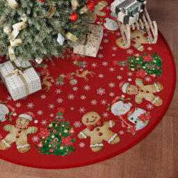 CLEFFNS Gingerbread Man Snowman Christmas Tree Skirt 36 Inch Split Slit Design, Rope Ties, 4 To 6 Ft Trees Compatibility, Base Cover - thumbnail 1