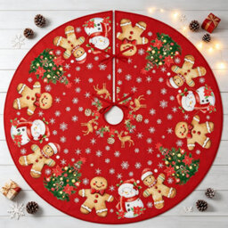 CLEFFNS Gingerbread Man Snowman Christmas Tree Skirt 36 Inch Split Slit Design, Rope Ties, 4 To 6 Ft Trees Compatibility, Base Cover - thumbnail 7