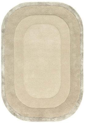 Beige Cream Shiny Handmade Bordered Wool 35mm Pile Stain-Resistant Rug For Bedroom, Living, & Dining Room-200Cm X 290Cm