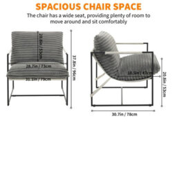 Ergonomic Velvet Occasional Chair For Living Room Bedroom Balcony (W)79Cm (D)78Cm (H)96Cm - Grey - thumbnail 3