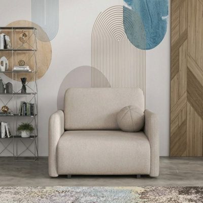 Viva Sun I Upholstered Chair Bed With Sleeping Function And Bedding Storage Chipboard Metal Legs 100X103X85Cm Beige - image 1