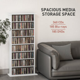 Homcom Cd Storage Unit Dvd Tower Blu-Ray Storage Shelf For Living Room White - thumbnail 4